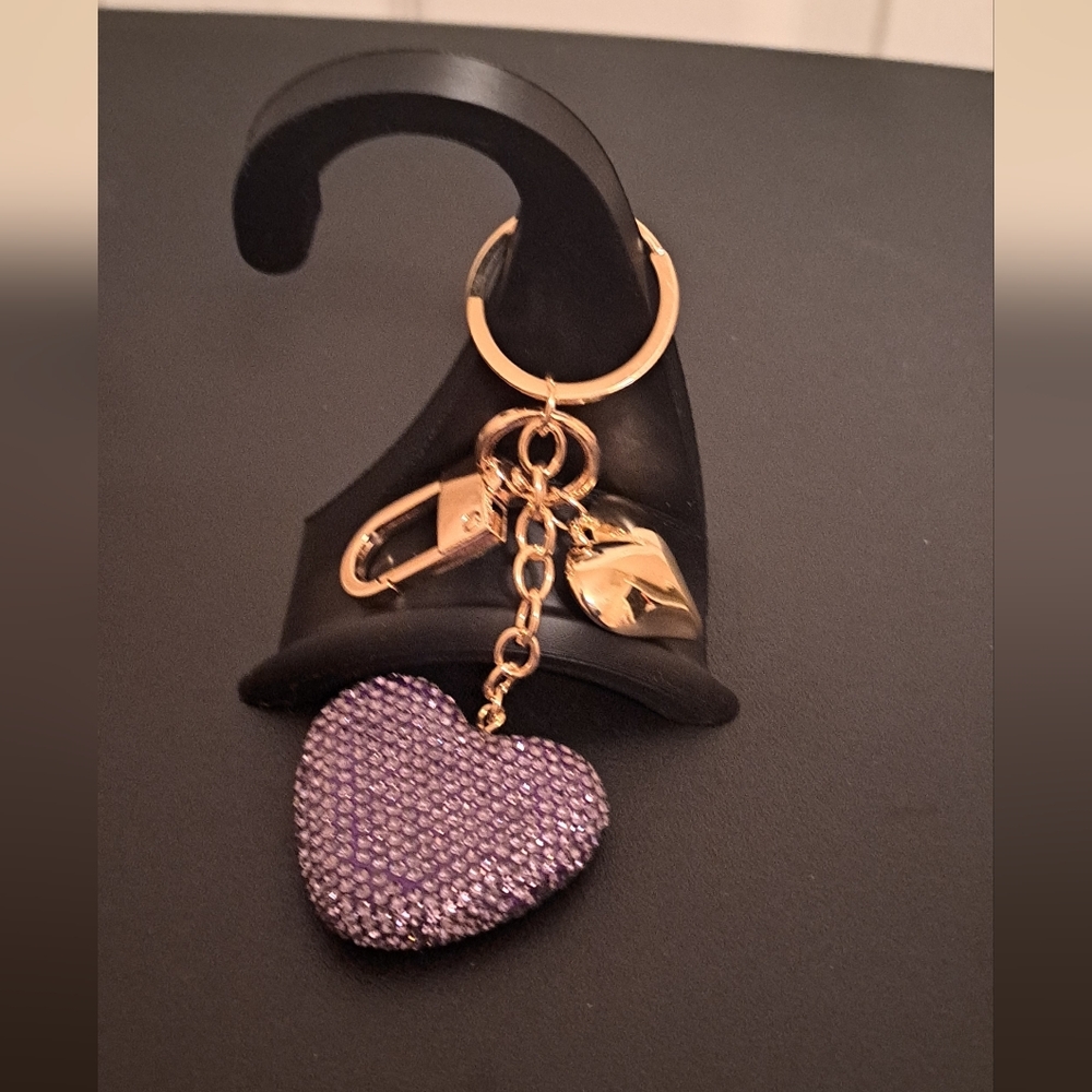 Purple Heart Keychain with Gold Accents NWOT